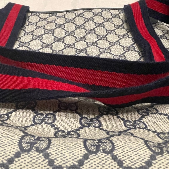 NWOT Vintage GUCCI SHERRY Line Large NAVY Monogram GG Canvas Leather Tote - Picture 10 of 13